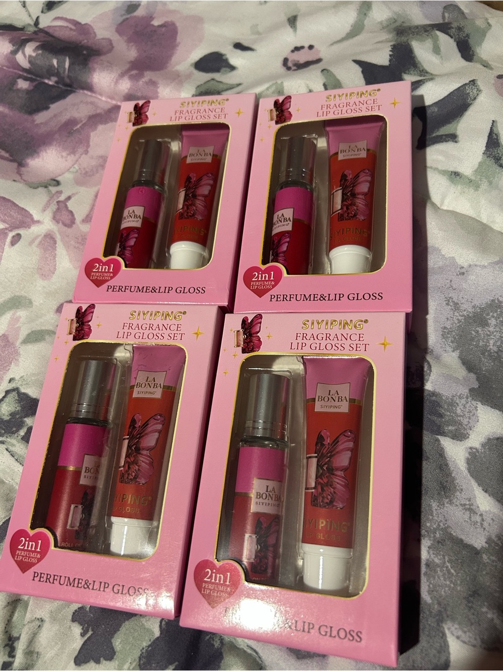 Pink Fragrance Lip Gloss Set - 2-in-1 Perfume & Lip Gloss pack of 4!!!